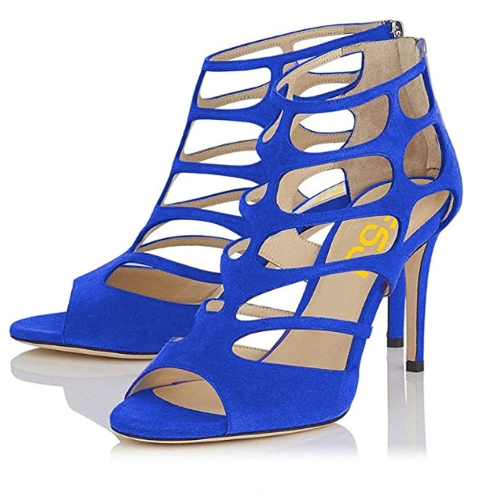 FSJ Caged Dress Sandals Chic Peep Toe Pumps Cutout
